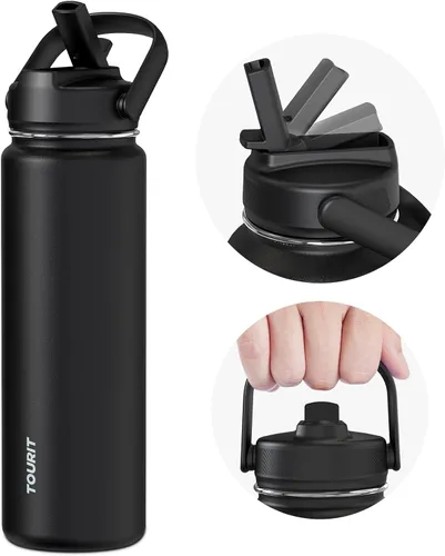 Vista 20 de TOURIT Botella de agua aislada de 32 onzas, botella de acero inoxidable con popote, aislamiento al vacío de doble pared para bebidas frías