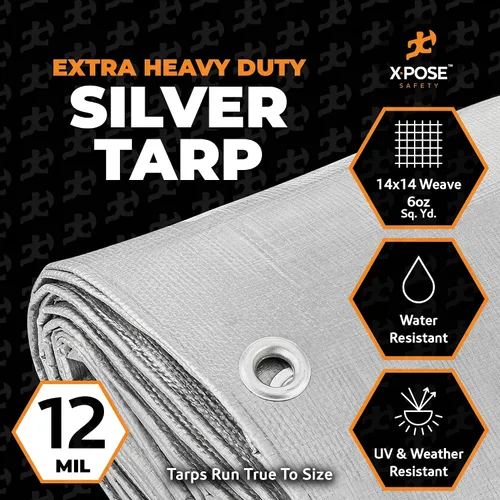 Vista 3 de Xpose Safety Lona protectora de polietileno plateado resistente de 5 x 7 pies - Funda protectora multiusos - Duradera, resistente al agua
