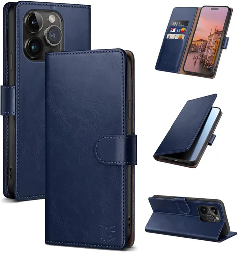 Vista 12 de SUANPOT Funda tipo cartera para iPhone 14 Pro de 6.1 pulgadas con bloqueo RFID, tarjetero y tarjetero, funda protectora de piel sintética con tapa