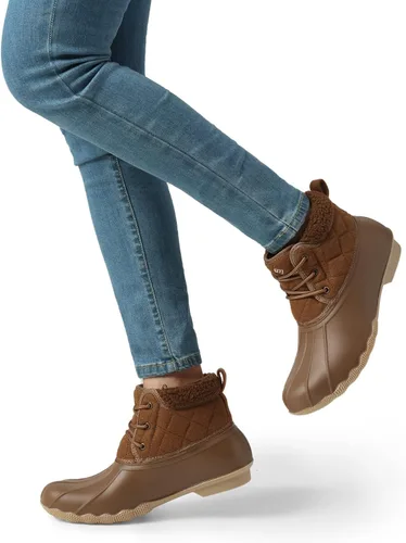 Vista 5 de DREAM PAIRS Botas de lluvia de pato para mujer, botas de nieve impermeables con cordones de invierno