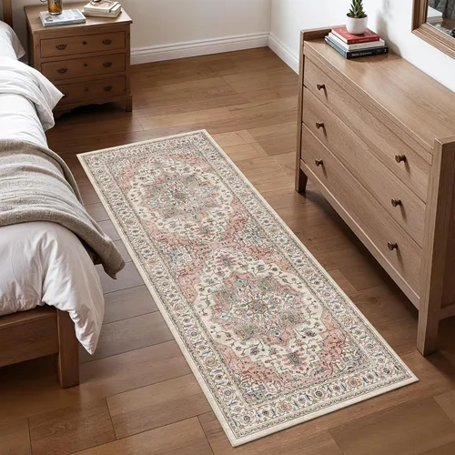 Vista 39 de Alfombra de pasillo vintage de 2 x 6 pies de pelo bajo Marrón beige