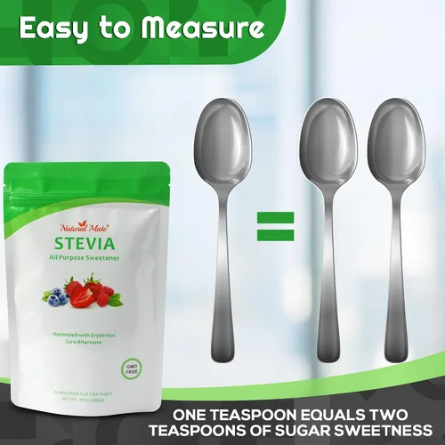 Vista 9 de Natural Mate Edulcorante cero calorías, 16 onzas, polvo granular de stevia orgánica mezclado con eritritol, reemplazo de azúcar 2:1 para Keto