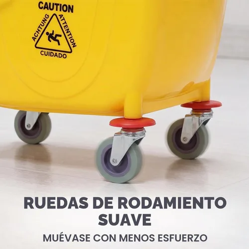 Vista 4 de SIMPLI-Magic Combo de cubo de fregona comercial sobre ruedas, paquete de 2, 35 cuartos de galón, amarillo, incluye letrero de precaución para suelo