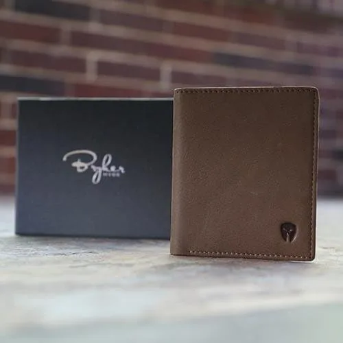 Vista 4 de Bryker Hyde Cartera de cuero delgada plegable con bloqueo RFID para hombres, bolsillo frontal, bolsillo para facturarecibo, Texas Brown sin