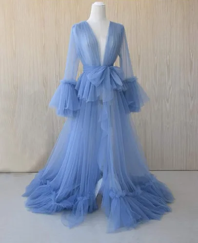 Vista 2 de Tianzhihe Bata de tul sexy larga ilusión sesión de fotos de maternidad lencería nupcial vestido camisón