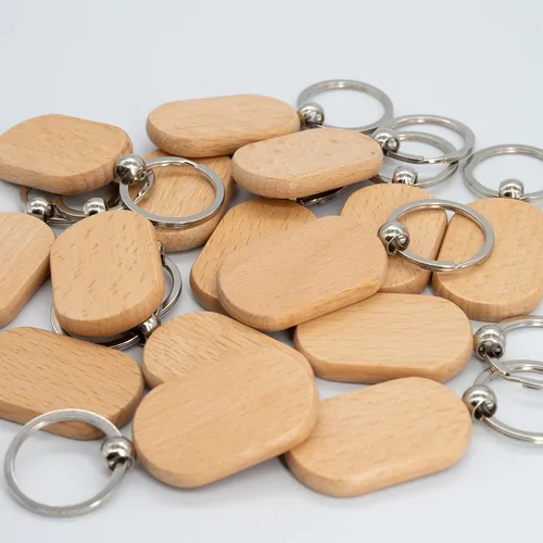 Vista 6 de TFoRibbon Paquete de 20 llaveros de madera en blanco con grabado de madera rectangular