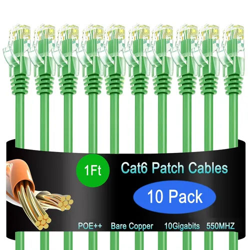 Vista 38 de Cable de Parche Ethernet Cat6 de 0.5 pies (Paquete de 10), Cable de Parche Cat6 para Centros de Datos, Cable Cat 6 10G, Cables de Parche de Red