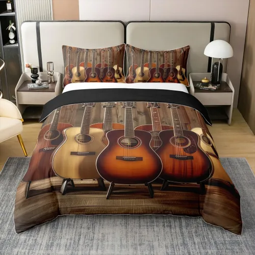Vista 23 de Juego de funda de edredón de 100 % algodón con diseño de botas de vaquero para niños y niños, funda de edredón con estampado de notas musicales
