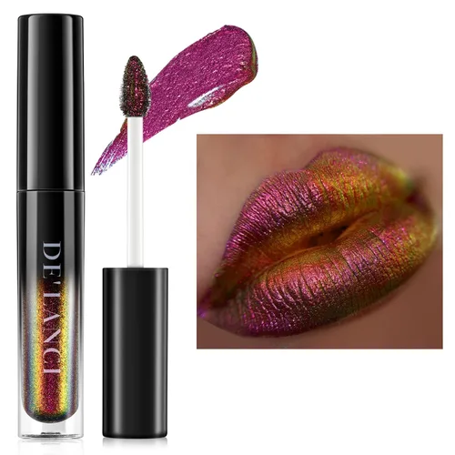 Vista 12 de Lápiz labial Chameleon color azul y verde, brillo de labios metálico brillante para mujeres y niñas, regalo de maquillaje de labios, hidratante