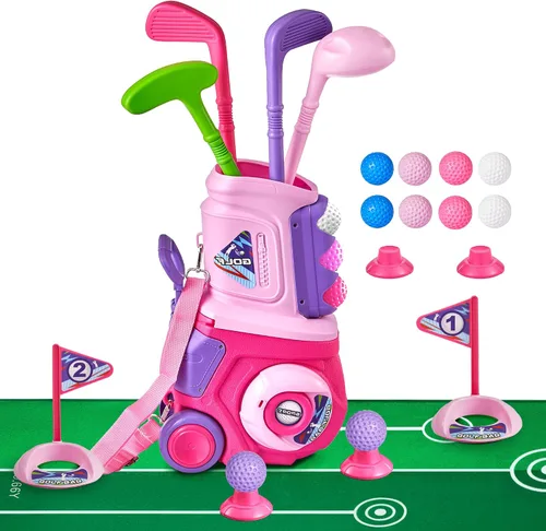 Vista 9 de PJG Juego de golf para niños pequeños, palos de golf de plástico para niños de 1, 2, 3, 4, 5 años con 4 palos de golf y 10 pelotas, juguetes de golf