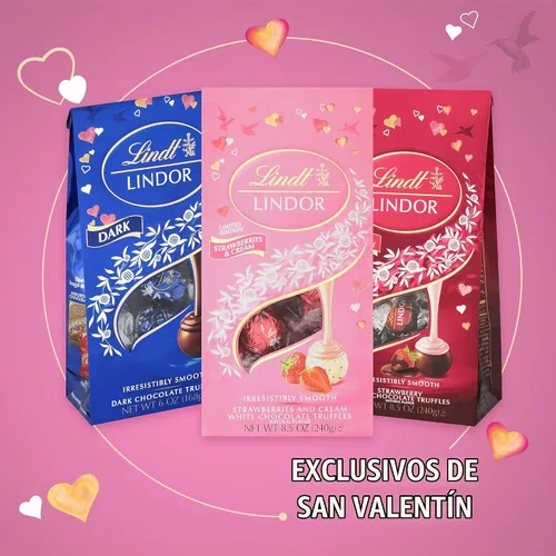 Vista 6 de Lindt LINDOR - Trufas de chocolate blanco con fresas y crema para San Valentín, bolsa de 5.1 oz