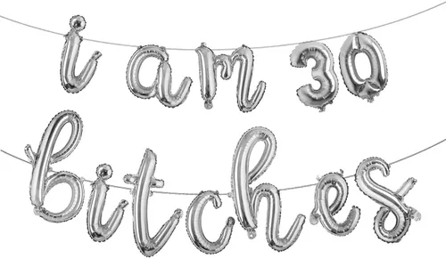 Vista 9 de Globos multicolor con texto en inglés "I AM 30 BITCHES" para decoración de cumpleaños de 30 años para ella (30 perras, negro)