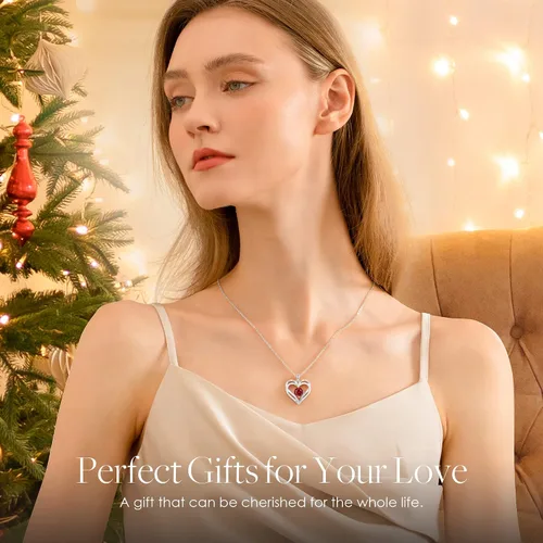 Vista 3 de LOUISA SECRET Heart Birthstone Necklaces for Women, 925 Sterling Silver Women Pendant Necklace, Birthday Anniversary Valentine's Day Jewelry Gift