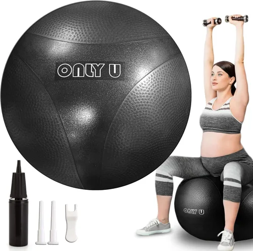 Vista 8 de only U Pelota de yoga premium, pelota de ejercicio, pelota de fitness, equilibrio y estabilidad, tamaño de 25.6 in, PVC ecológico, antiestallido