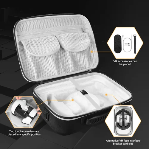 Vista 3 de Esimen Funda protectora rígida de viaje para Oculus Quest 2, accesorios con correa para el hombro, protector de vidrio de realidad virtual, a prueba