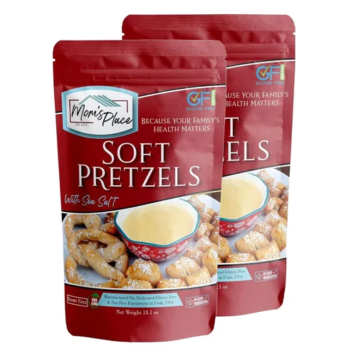 Vista 6 de Mom's Place Gluten Free Pretzels suaves con mezcla de sal marina, kit de preparación de pretzel suave, 1 paquete, fácil de fabricar, 24 porciones
