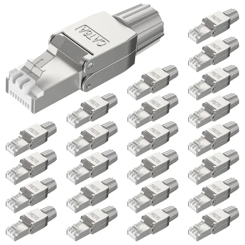 Vista 8 de VCELINK Conectores RJ45 Cat6A sin herramientas, tapones de terminación Ethernet blindados reutilizables para cable SFTP UTP de 23 AWG, enchufe