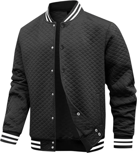 Vista 10 de Wizoat Chaqueta universitaria para hombre, chaqueta ligera casual con diseño de gofre, chaquetas bomber