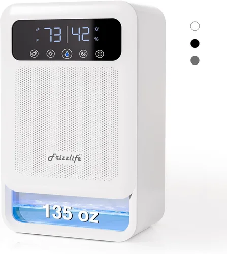 Vista 9 de Frizzlife Deshumidificador de aire, tanque de agua de 135 onzas con función purificadora, deshumidificadores pequeños silenciosos con modo
