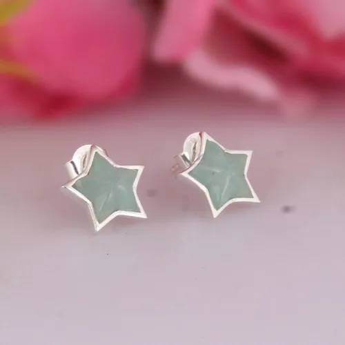 Vista 4 de Aretes de plata de ley 925 con piedras preciosas de amazonita con corte de estrella, regalo de piedra natal para ella