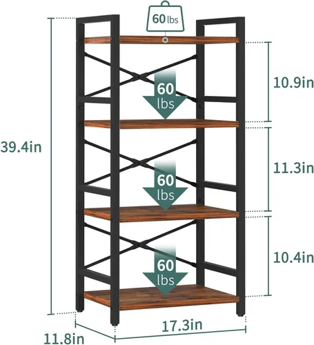 Vista 3 de Estantería de 4 niveles, estantería pequeña para libros, estantería con café baya.