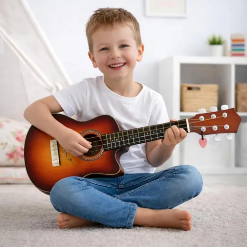 Vista 6 de Guitarra acústica de 23 pulgadas, guitarra de juguete de 6 cuerdas para niños, cuerdas de acero realistas, primer instrumento musical para Cherry