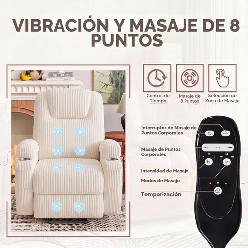 Vista 3 de Flamaker Silla reclinable eléctrica para personas mayores Beige