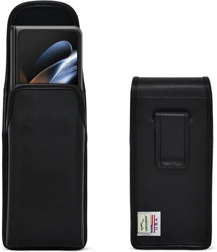 Vista 13 de Turtleback Funda diseñada para Galaxy Z Fold6 Fold 5 Fold 4 con funda delgada para cinturón horizontal, bolsa de cuero negro con clip ejecutivo