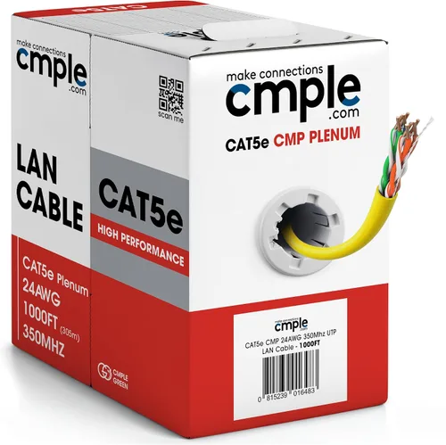 Vista 11 de Cmple - Cable Plenum Cat5e de 1000 pies, CMP, Negro, 350MHz Gigabit Ethernet Red Sólida Internet Bulk UTP