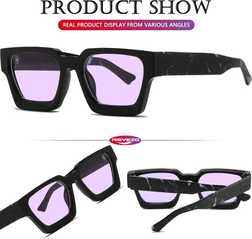 Vista 69 de AIEYEZO Gafas de sol cuadradas para mujeres y hombres, gafas de sol cuadradas con montura gruesa, estilo de diseñador simple