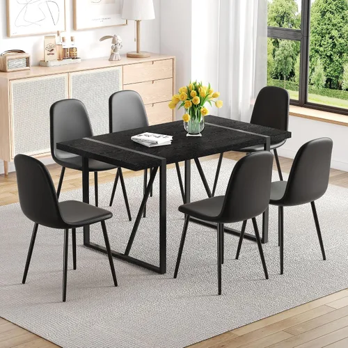 Vista 21 de Mesa de Comedor para 4-6, Mesa de Cocina de 55'', Mesas de Cocina y Comedor, Mesa de Comedor de Madera MDF con Patas de Metal para Sala de Estar