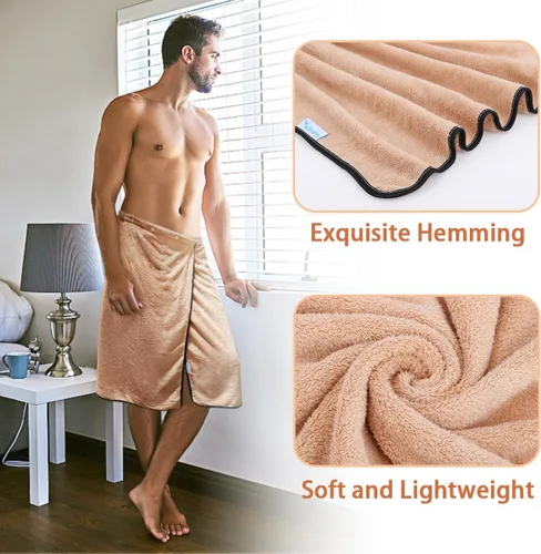 Vista 6 de kilofly 2 toallas de baño ajustables para hombre con cierre a presión, 26 x 54 pulgadas Azul y caqui