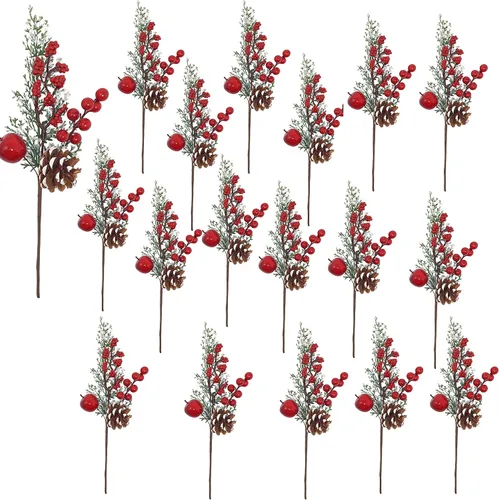 Vista 10 de BANBERRY DESIGNS Púas de Navidad – Plantación de piña con punta de nieve – racimos de bayas rojas y manzanas – Decoración – Artesanía – 9 piezas