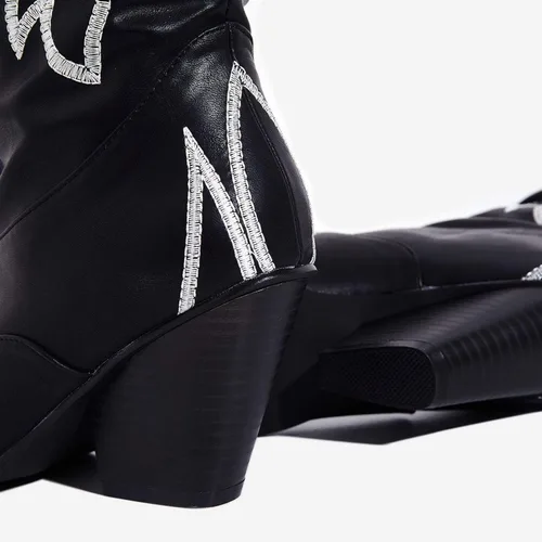 Vista 5 de Cape Robbin - Botas vaqueras Kelsey-21 para mujer, botas sobre la rodilla, con tacones gruesos y cuadrados, botas elegantes y a la moda para mujer