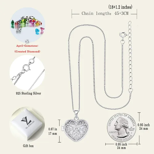 Vista 6 de YL Collar con medallón de cruz de plata de ley con colgante de corazón y piedras preciosas de filigrana