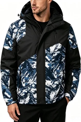 Vista 6 de FTIMILD Men's Winter Skiing Jackets Color Block Waterproof Snowboard Coats 02 negro