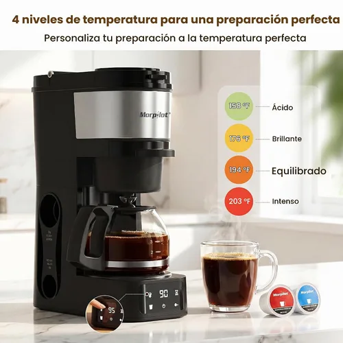 Vista 4 de Morpilot Cafetera de 2 vías, compatible con cápsulas K-Cup o molidos, cafetera de goteo compacta con tamaños de jarra de 20 oz/20.3 fl oz, 4 ajustes