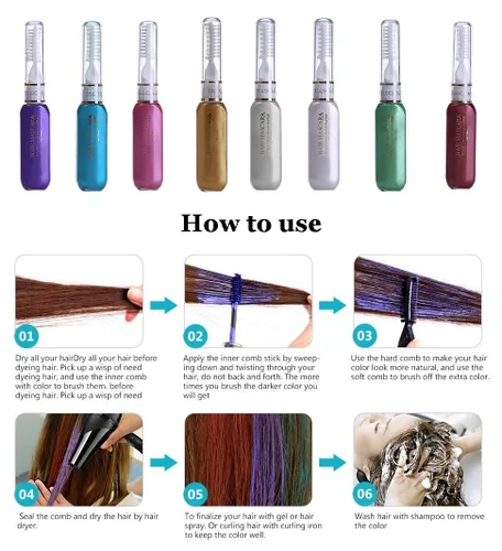 Vista 3 de Rímel temporal para el cabello, lavable, temporal, tinte para el cabello, tiza para el cabello, tinte instantáneo no tóxico (azul+verde)