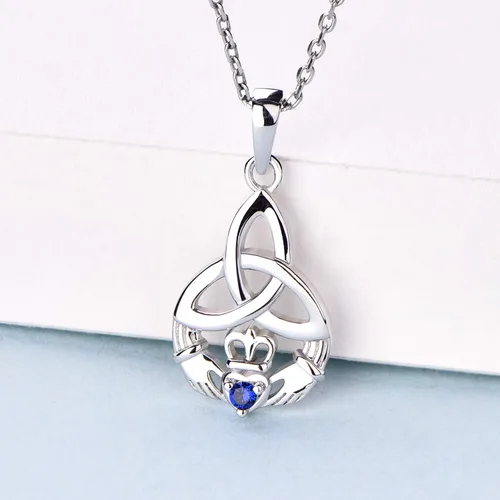 Vista 3 de JO WISDOM Collar con colgante de corazón celta irlandés de plata de ley 925 con piedras de nacimiento