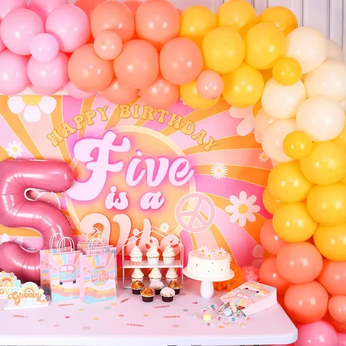 Vista 2 de Cheereveal Five is a Vibe - Decoraciones de fiesta de cumpleaños, Groovy Kit de guirnalda de arco de globos de 5º cumpleaños – Globo de aluminio