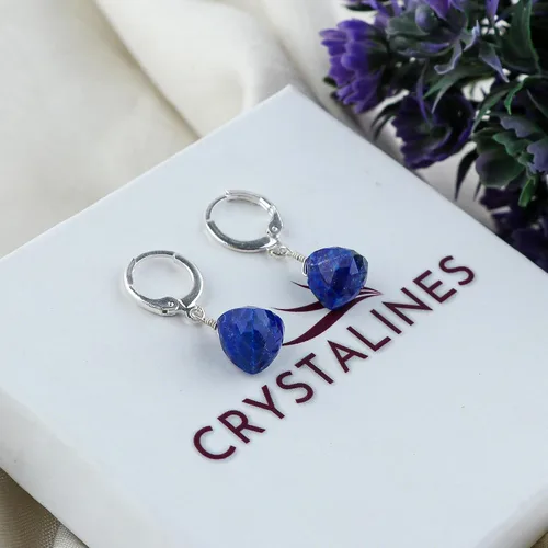 Vista 24 de Aretes de aro de cristal afganita natural Piedras afganas de alto grado Aretes chapados en plata Gota lisa Joyas de piedras preciosas hechas