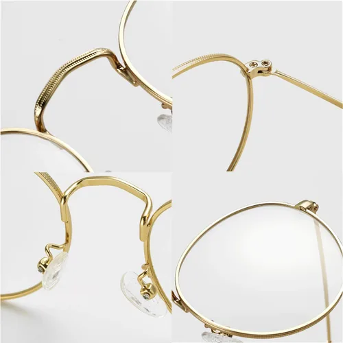 Vista 5 de Kursan Gafas clásicas redondas de metal transparente para mujeres y hombres, lentes sin receta
