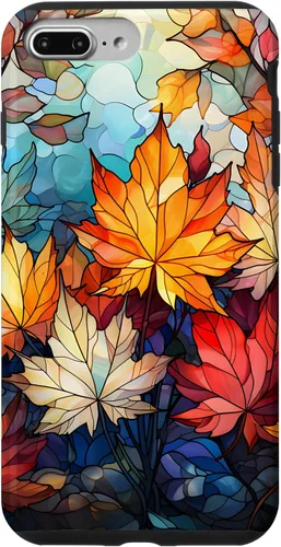 Vista 11 de iPhone 15 Otoño hojas de arce vitrales estilo abstracto caso