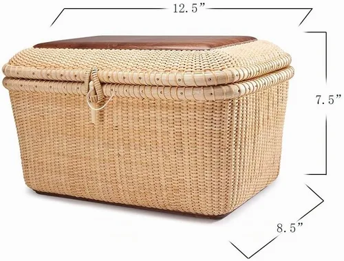 Vista 3 de Nantucket cestas, Rectangular tejido a mano de ratán cesta de almacenamiento con tapa para estantes y cajas para el hogar para organizador (L)