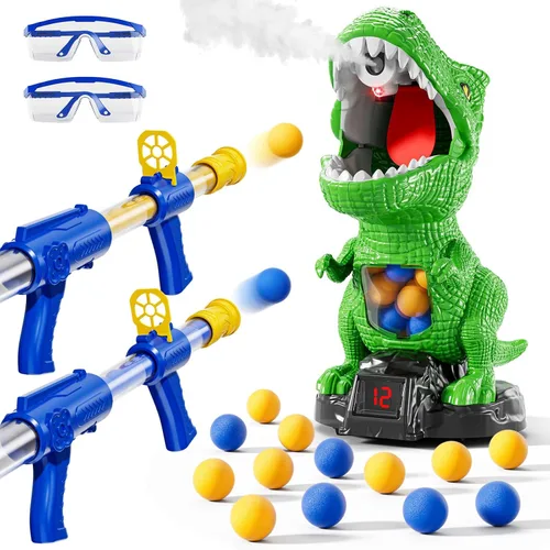 Vista 7 de NIPLOOOW Juguetes de disparo de dinosaurios movibles para niños de 3 a 8 años, juguete de tiro móvil con lanzador de bomba de aire, juego