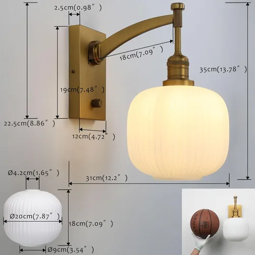 Vista 5 de Pathson Milk White Glass Wall Sconce with Switch, Hardwired Wall Vanity Light, Mid-Century Vintage Wall Lamp Fixture or Living Room Farmhouse
