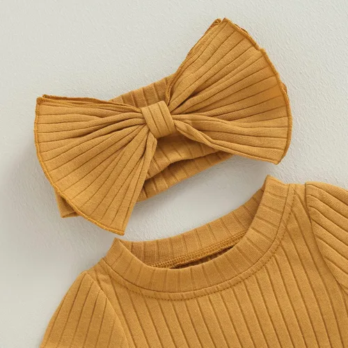 Vista 12 de Traje de verano para niña pequeña, de manga corta, acanalado, overol liso, pantalones cortos, ropa para recién nacidos
