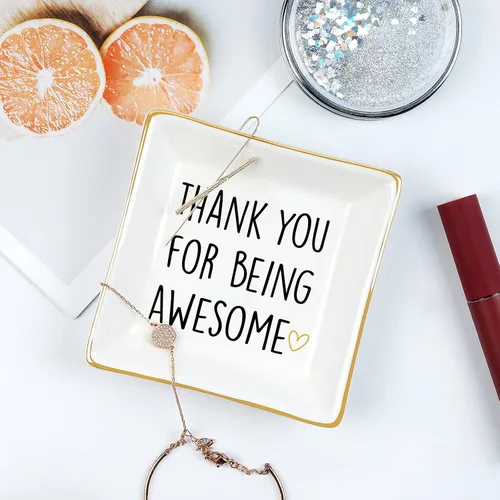 Vista 4 de Homlouue Regalos de agradecimiento para mujeres, plato de anillo de agradecimiento inspirador para empleados, compañeros de trabajo, amigos
