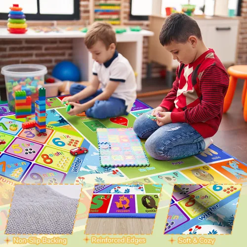 Vista 3 de 3x5 Pequeña Alfombra para Sala de Juegos y Aula de Niños - Alfombra Educativa del Alfabeto ABC con Animales, Números y Formas - Alfombra de Juguetes