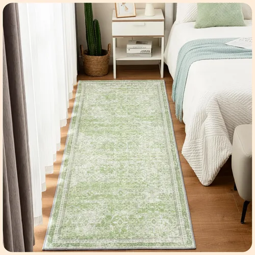 Vista 155 de Istana Alfombra larga antideslizante de 2.5 x 8 para el hogar, para pasillo y cocina, lavable, sedosa y suave al tacto, elegante, color azul y marfil